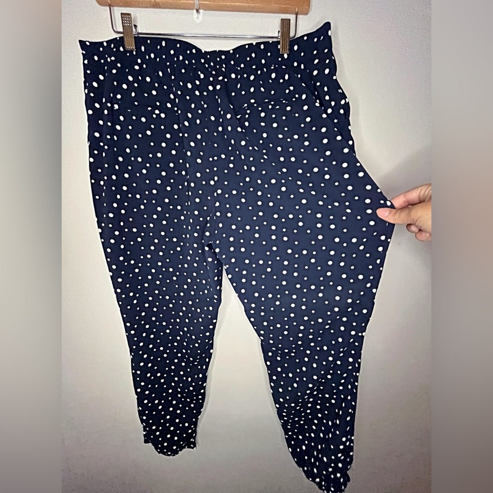Cynthia Rowley Navy Blue & White Polka Dot Jogger Pants Women’s Size 14